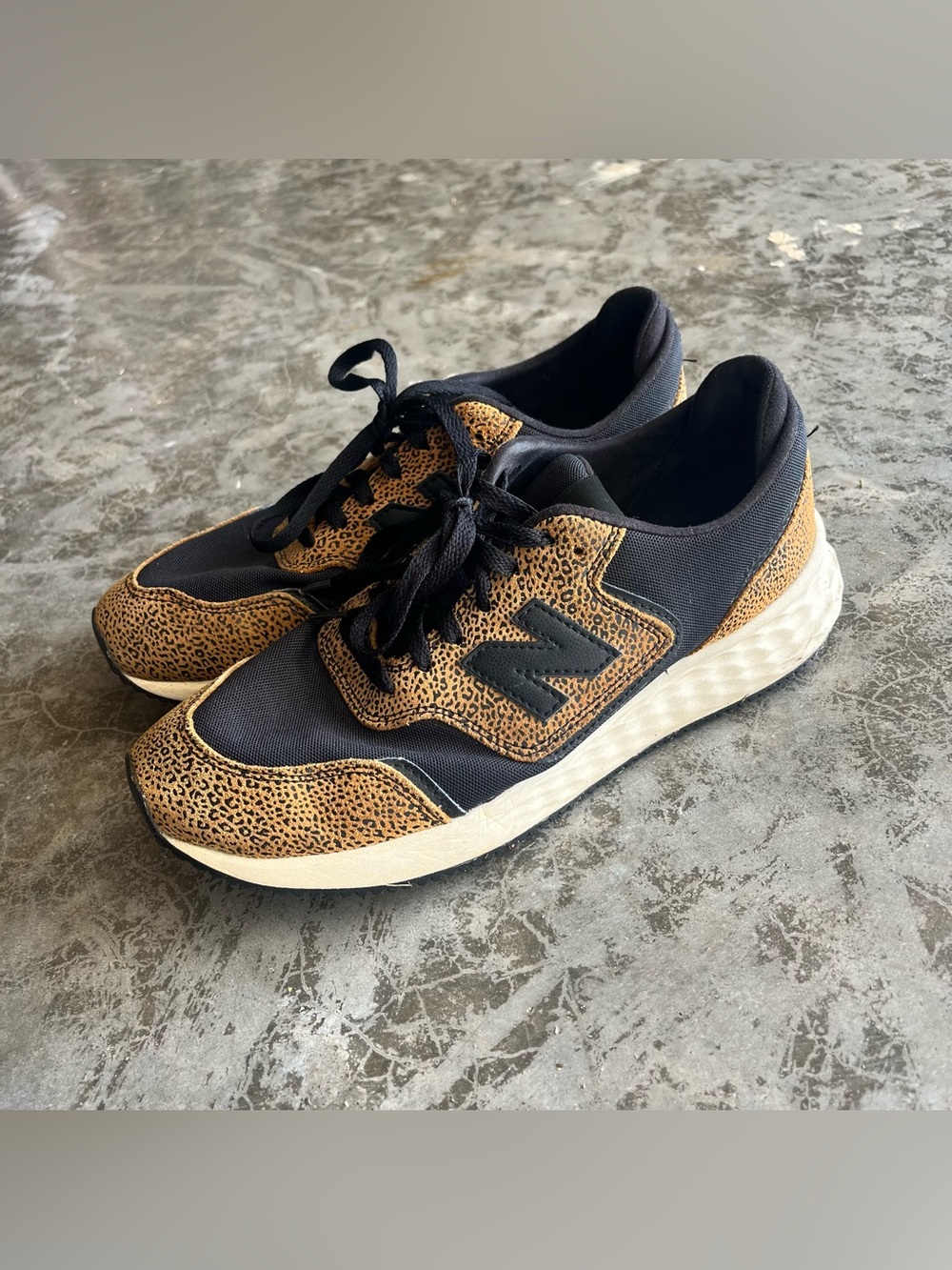 New Balance Black and Cheetah Print Sneakers